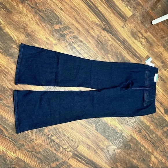 NWT Maurices Womens Large/Long Blue Dark Wash Stretchy Denim Flare Pants - Picture 5 of 7